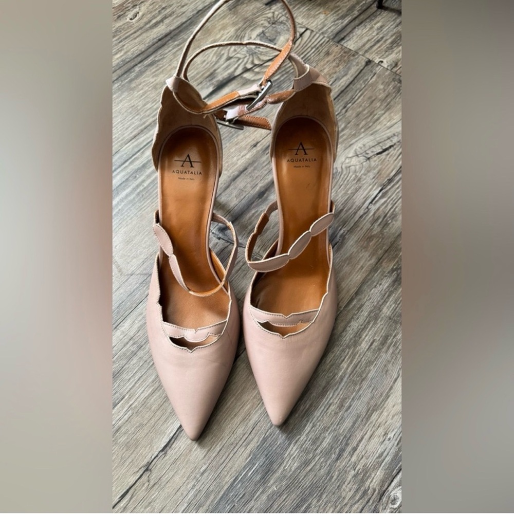 Aquatalia Women's Nude Scalloped Pointed-Toe Ankle-Strap Heels